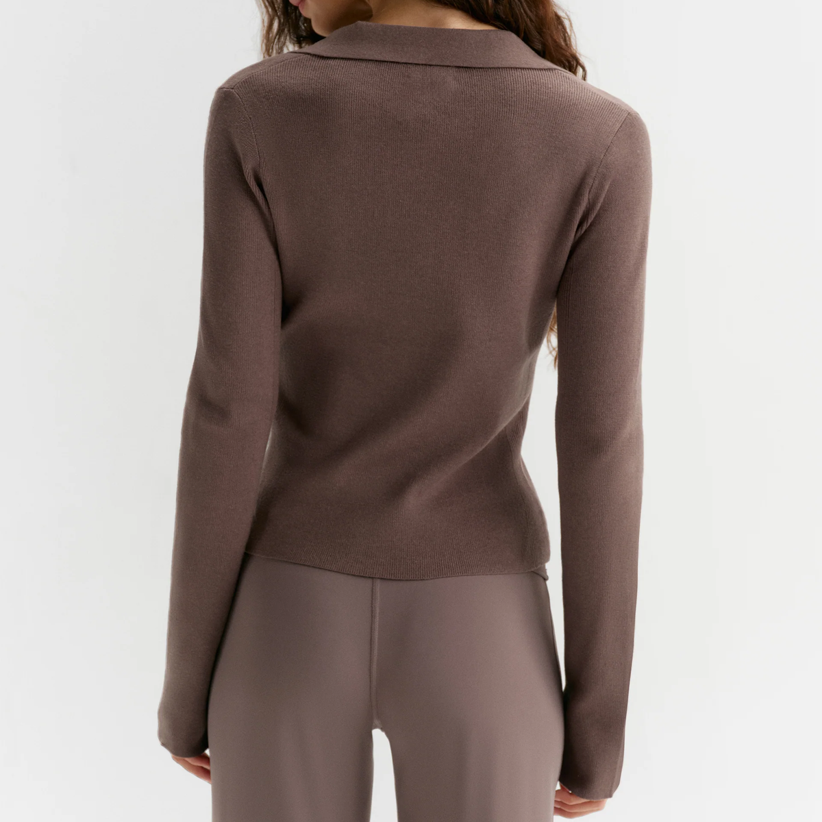 Collared Fine Knit Long‑sleeved Top