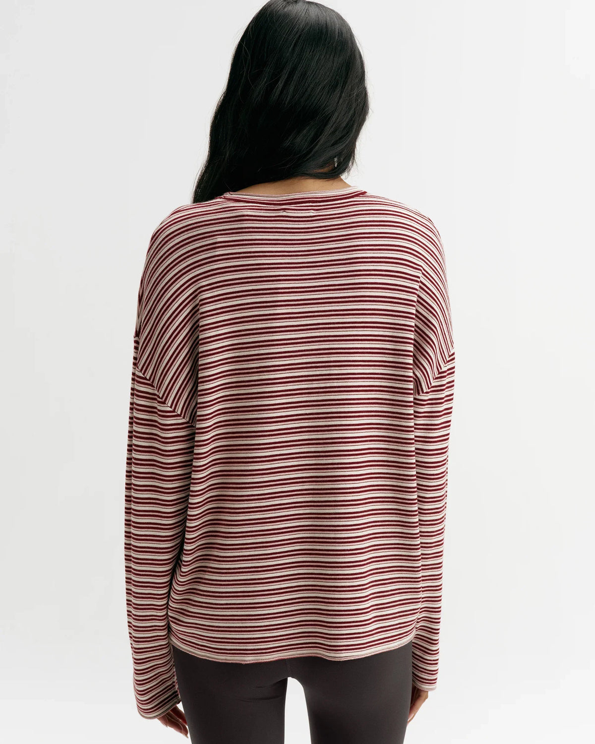 Oversized Striped Knit Roll‑Hem Sweatshirt Top
